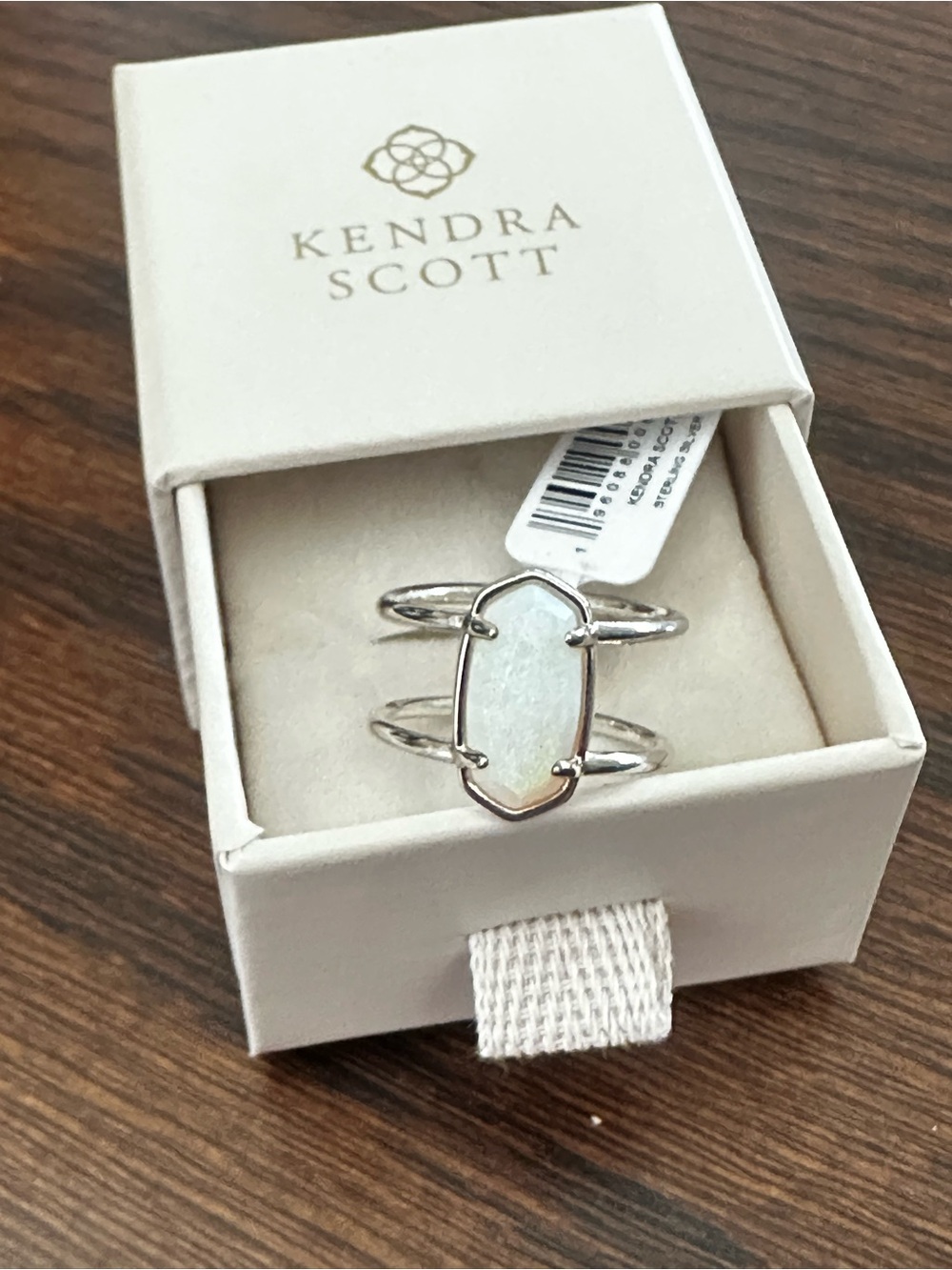 Kendra Scott Elyse Sterling Silver Double Band Ring in White Sterling Opal sz8